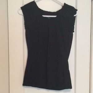 Loft Black Sleeveless T-Shirt Ruffled Size M